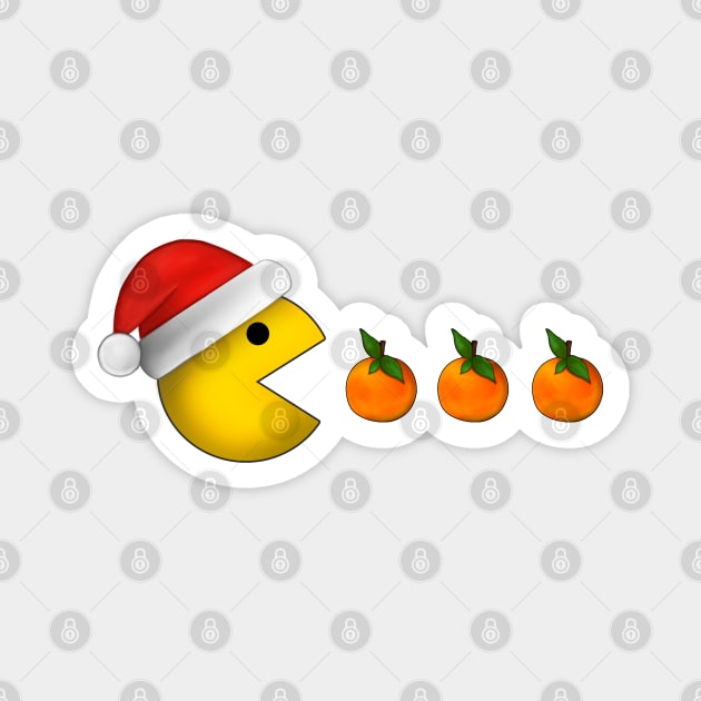 Pac-Man with Santa hat eat mandarin Magnet by Meakm
