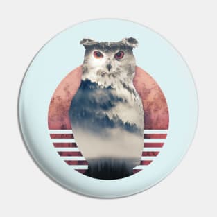 Owl Double Exposure Landscape Pin