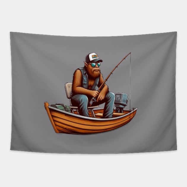 Fishing Bigfoot Tapestry by Hecate Pim