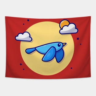 Cute Blue Bird Flying With Cloud And Sun Cartoon Vector Icon Illustration Tapestry