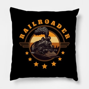 Railroader Steam Locomotive Railroad Pillow