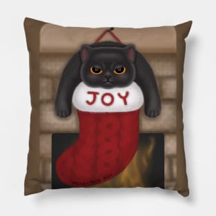 Grumpy Black Cat in Joy Christmas Stocking Pillow