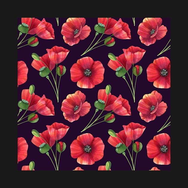 Botanical Floral Seamless pattern -red poppies by redwitchart