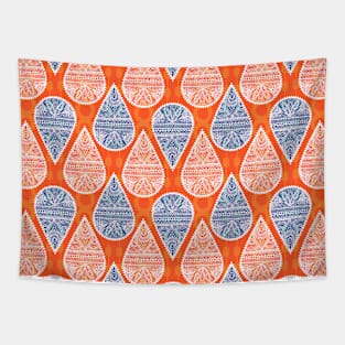 Teardrops boho pattern orange Tapestry