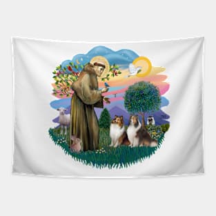 Saint Francis Blesses Two Shetland Sheepdogs Tapestry