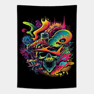 Cool Horror Neon Spooky Skull Design Tapestry