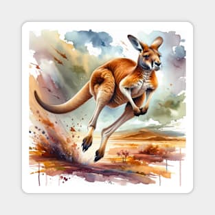 Outback Essence: Graceful Kangaroo Watercolor Magnet