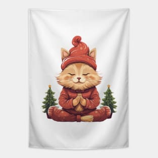 Yoga Meditation Christmas Cat Tapestry