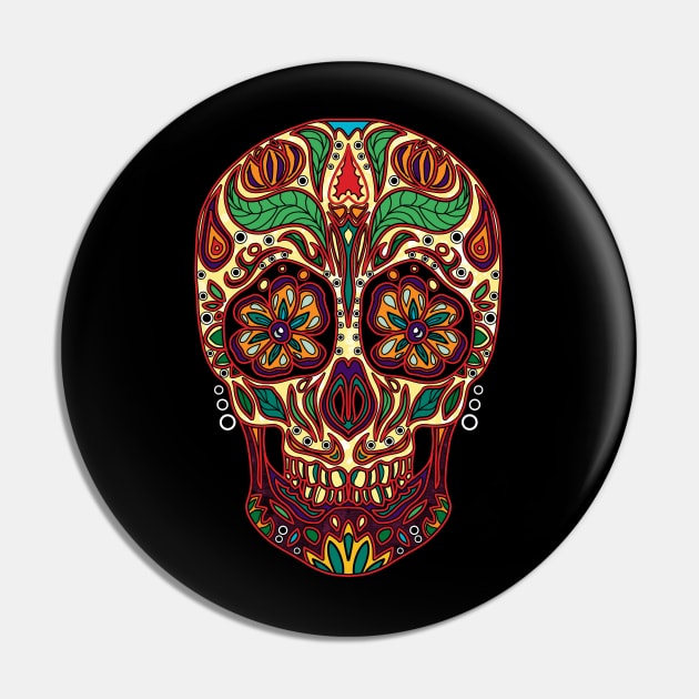 Mexican sugar skull, Day of the Dead hand-drawn floral skull Pin by NadiaChevrel