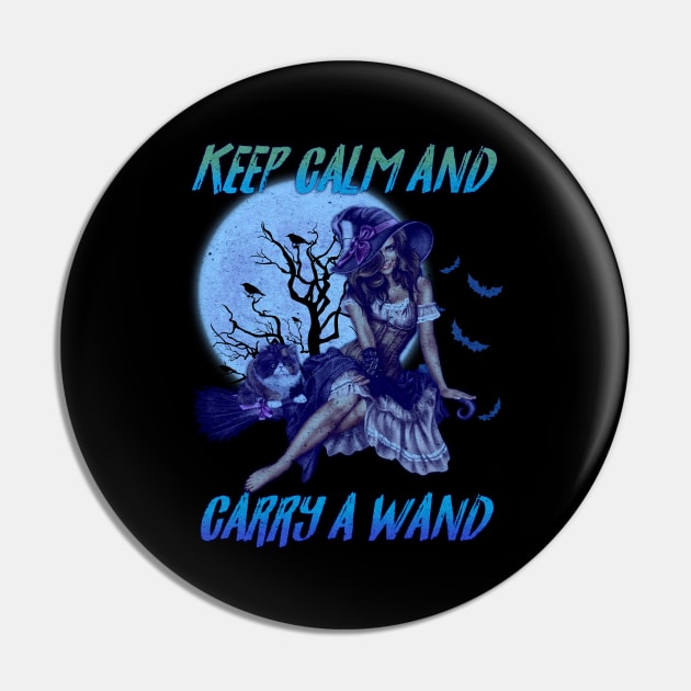 Keep Calm And Carry A Wand - Halloween Pin by Keranjang Itu Bagus