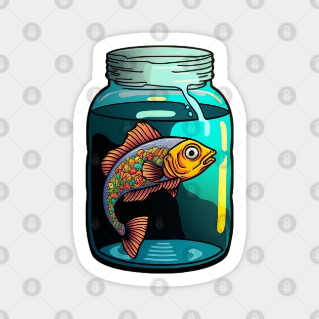 Fish In A Jar | Funny Fish Tank Magnet by nonbeenarydesigns