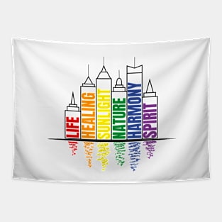 Pride colors and meaning in city silhouette Tapestry