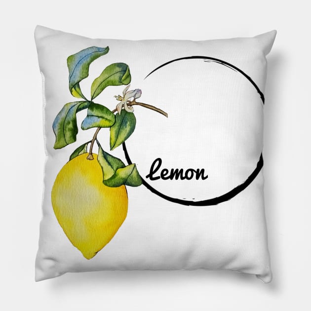 lemon in a circle Pillow by Art by Taya 