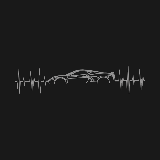 C8 Corvette Heartbeat Grey Supercar EKG Sports Car Heart Beat Line Racecar Pulse by Tees 4 Thee