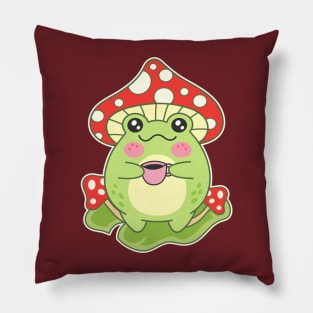 Mashroom-Headed Frog With Coffee Cup Kawaii Toad Pillow