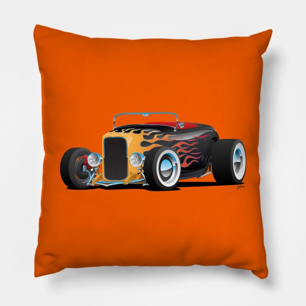 Custom Hot Rod Roadster Car with Flame Pillow by hobrath