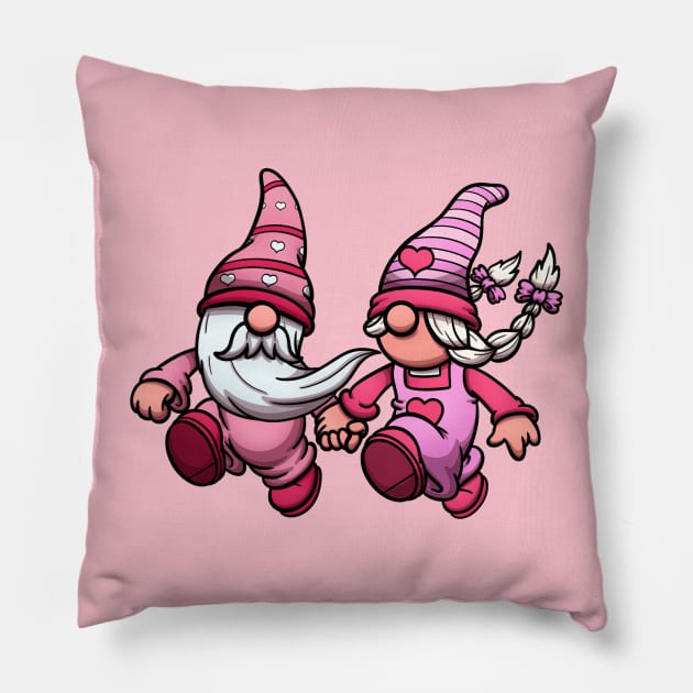 Hopping Gnome Couple In Love Pillow by TheMaskedTooner