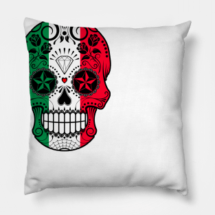 Italian Flag Sugar Skull with Roses Pillow