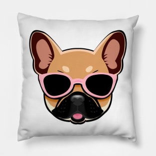 Brown Frenchie Dog in Pink Shades French Bulldog Pillow