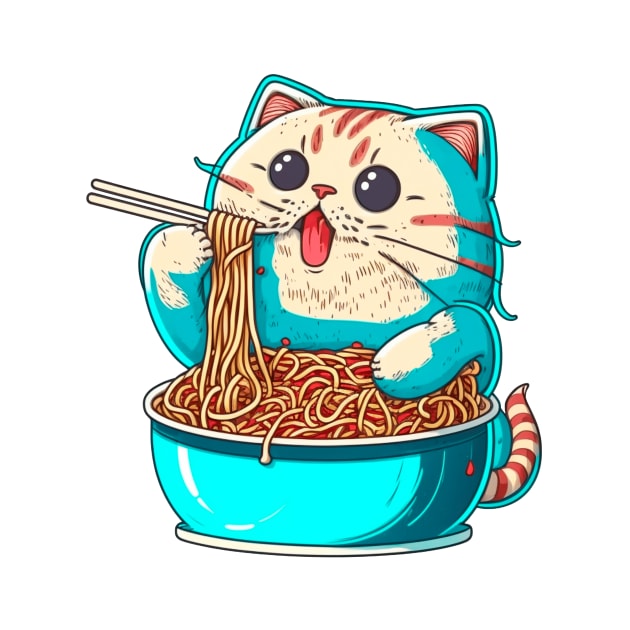 cat eating spaghetti cartoon by via-colab