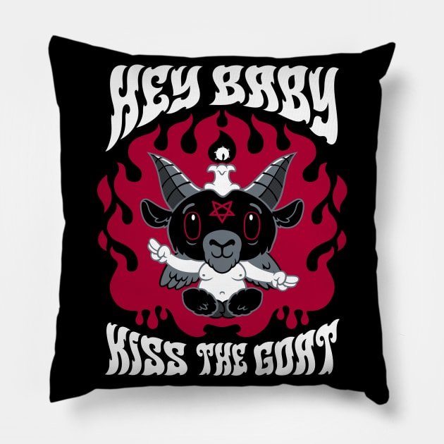 Kiss the Goat - Baphomet - Creepy Cute Goth - Ghost Pillow by Nemons