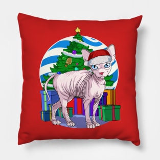 Sphynx Cat Santa Christmas Gift Pillow