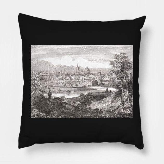 Oxford, city of dreaming spires, England, seen from the Abingdon Road, 19th century scene Pillow by artfromthepast