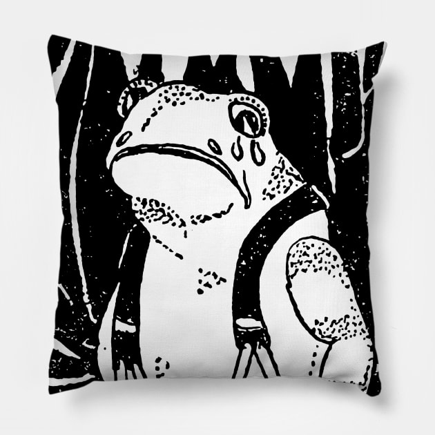 A Nostalgic Blend of Vintage Aesthetics and Sad Frog Vibes Pillow by Ministry Of Frogs