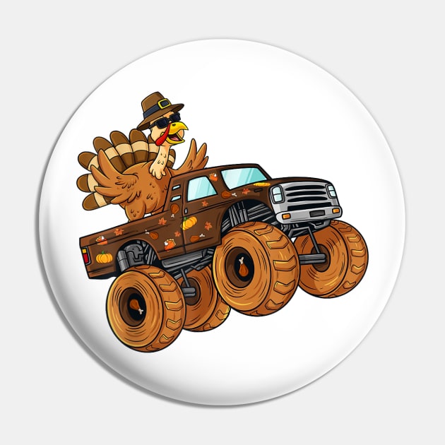 Thanksgiving Turkey Riding Monster Truck Kids Pin by MetalHoneyDesigns