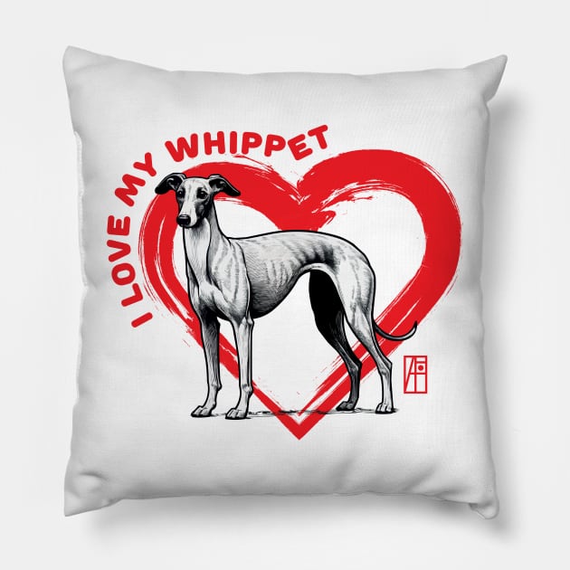 I Love My Whippet - I Love my dog - Fast dog Pillow by ArtProjectShop