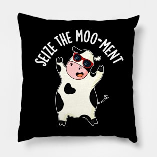 Seize The Mooment Funny Cow Pun Pillow