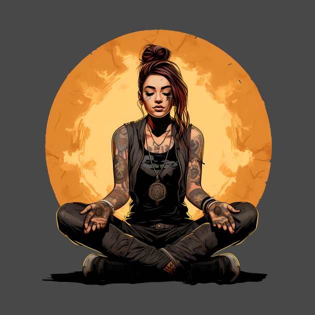 Calm as Hell - Meditating Punk Woman by Wiscariot Art