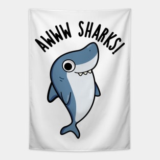 Awww Sharks Cute Animal Pun Tapestry