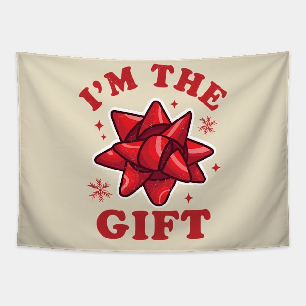 I'm the gift - Funny Ugly Christmas Sweater - Xmas Bow Tapestry by OrangeMonkeyArt