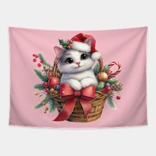 Christmas Basket of Kitty Tapestry