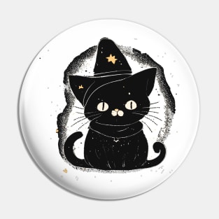 Cute black Halloween kitty in a hat Pin