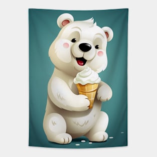 Cute Polar Bear Eating A Ice Cream Tapestry