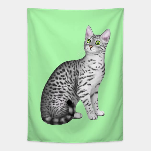 Egyptian Mau (Green Background) Tapestry by illucalliart