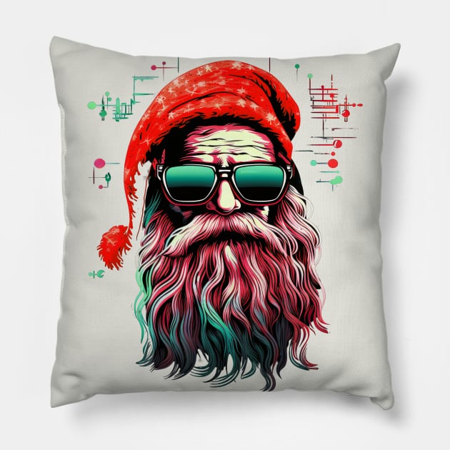 Trendy Santa Claus with sun glasses Pillow by Tiessina Designs