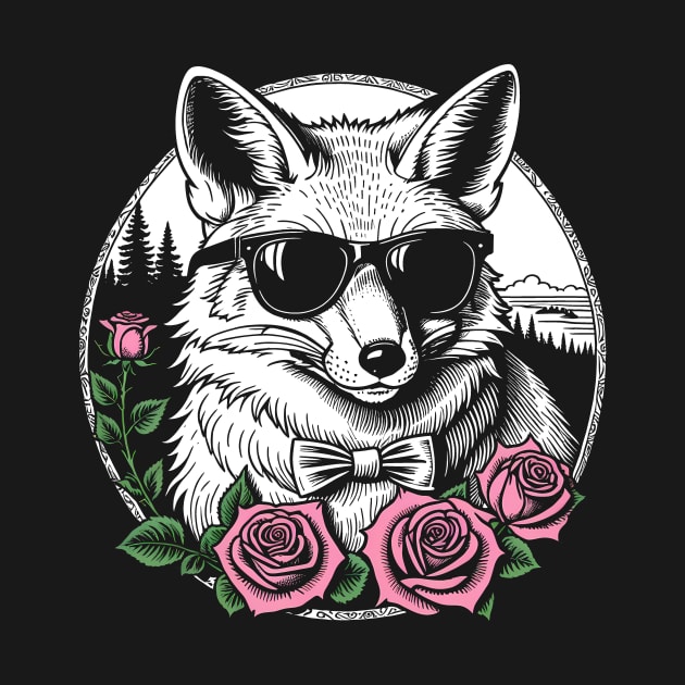 Fox Covered in Roses and Wearing Sunglasses by Yilsi