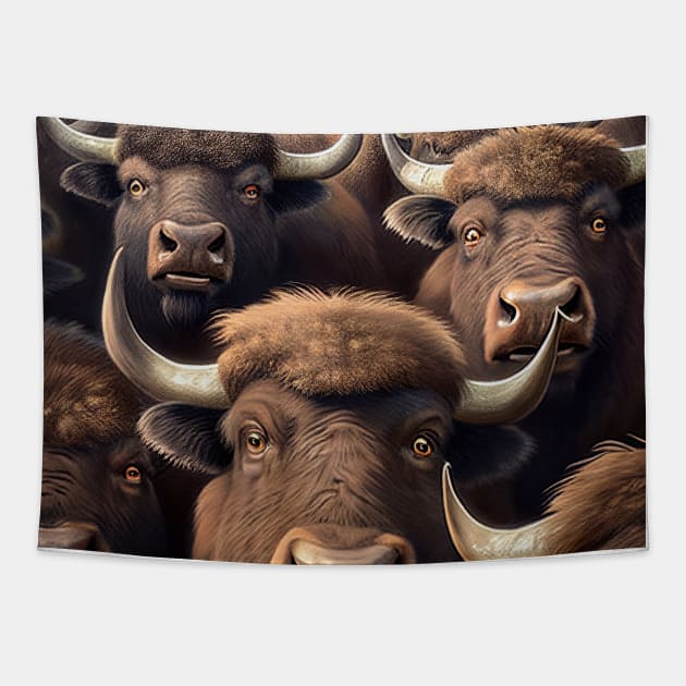 Bison Buffalo Wild Nature Funny Happy Humor Photo Selfie Tapestry by Cubebox