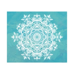 Teal Blue Flower Mandala Tapestry Pattern T-Shirt