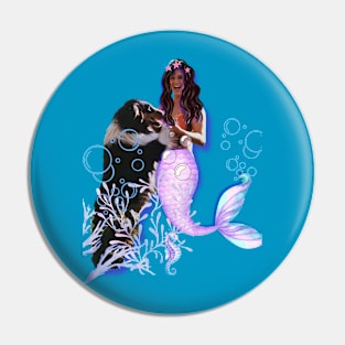 Mermaid with collie dog Pin