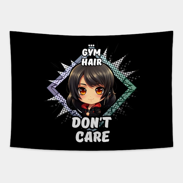 Kawaii Gym Hair Don't Care Anime Tapestry by MaystarUniverse