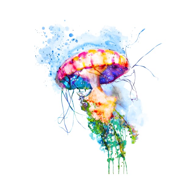 Colorful Watercolor Jellyfish by Marian Voicu