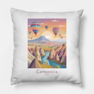 Travel Vintage Retro Poster Enchanting Cappadocia Sunset Pillow