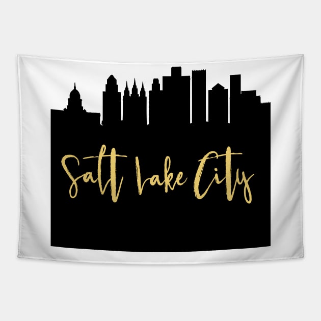 SALT LAKE CITY UTAH DESIGNER SILHOUETTE SKYLINE ART Tapestry by deificusArt