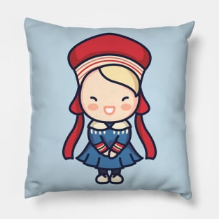 Cute Norwegian Girl in Traditional Clothing Pillow