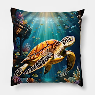 Shipwreck Framed Sea Turtle Pillow