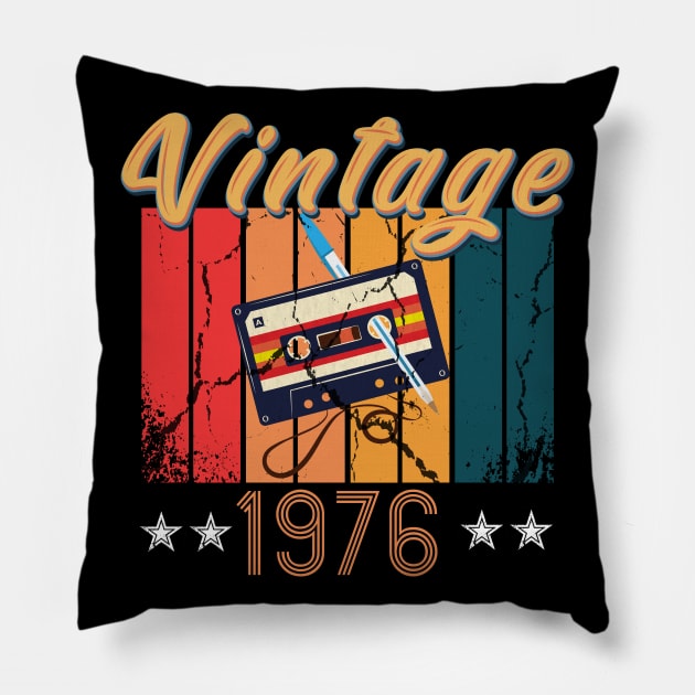 44th Birthday 44 Years Old 44th Vintage Retro cassette Mixtape Music Cassette 1976 Birthday Pillow by Flipodesigner